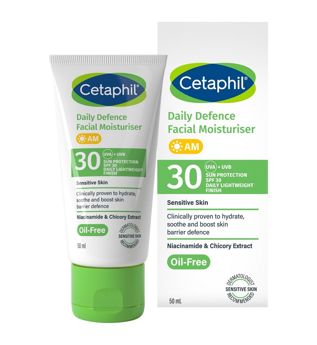 Cetaphil Daily Defence Facial Moisturiser Spf30 For Sensitive Skin, Oil Free, Uva + Uvb, 50ml