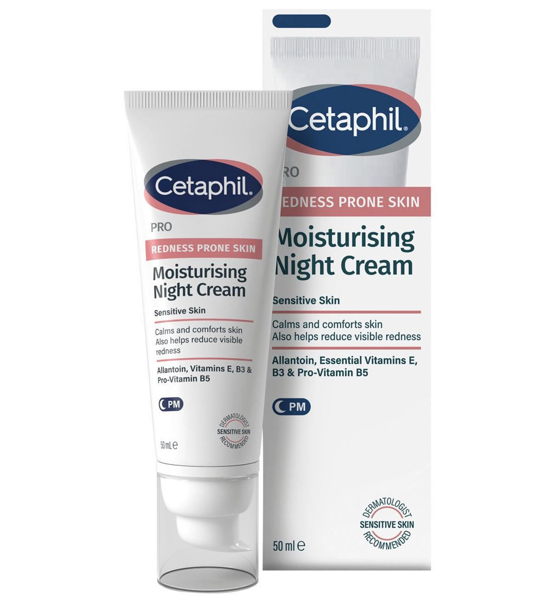 Cetaphil Pro Redness Prone Skin Moisturising Night Cream, 24 Hour Moisturisation 50ml