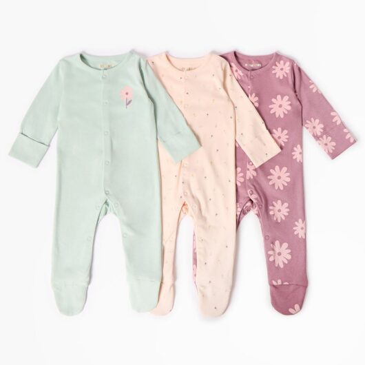 Maybe Baby Floral Print 3 Pack Sleepsuit, 9 - 12 Months