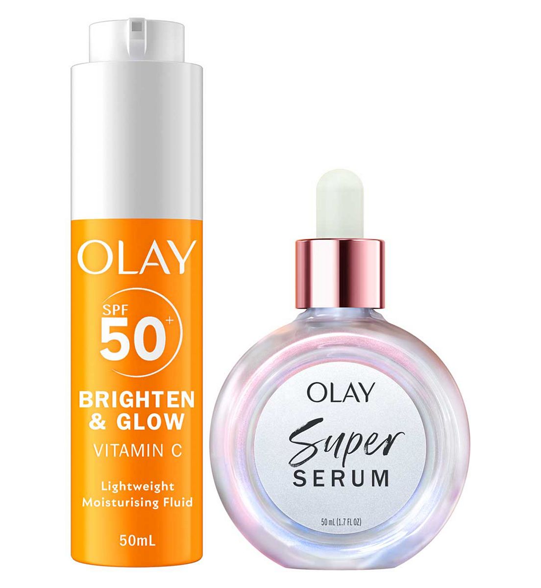 Olay Vitamin C 3In1 Moisturiser Face Fluid Spf50+ Hydrating Primer 50Ml & Super Serum Bundle
